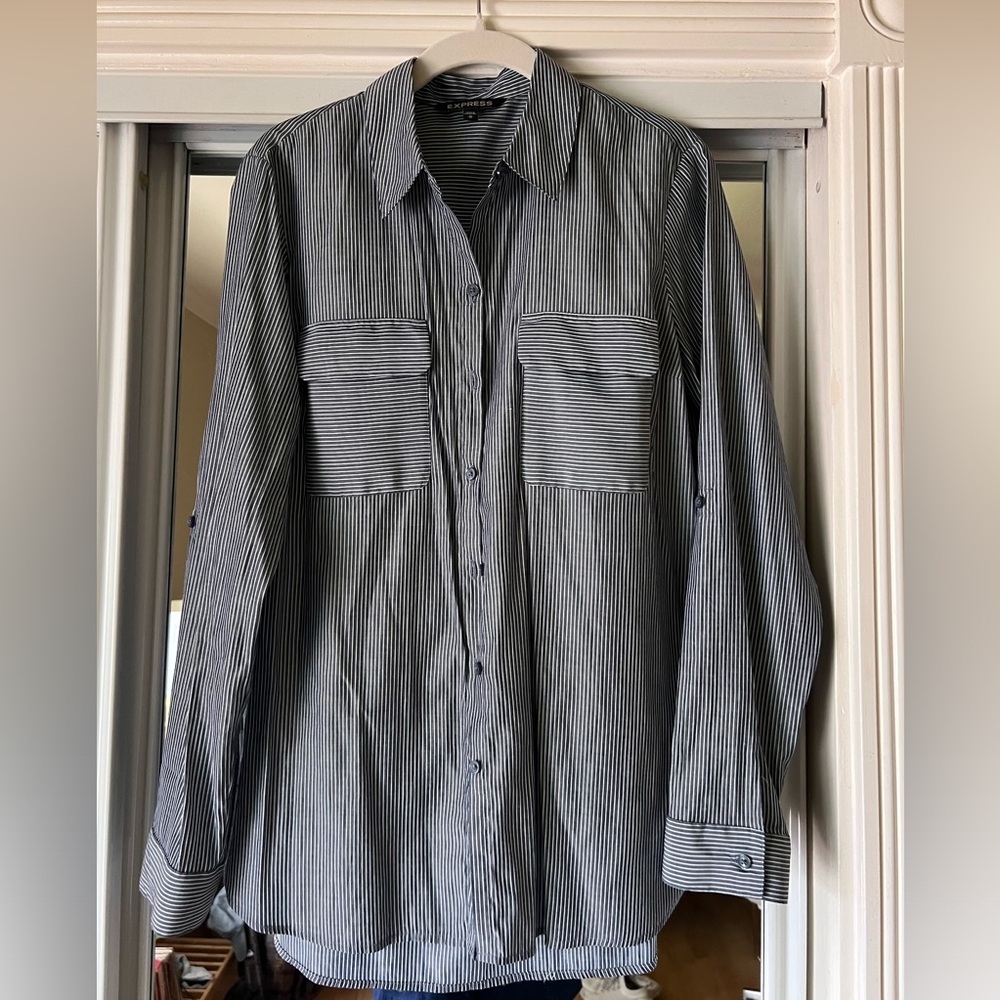 Striped Express Long Sleeve Button Down Blouse